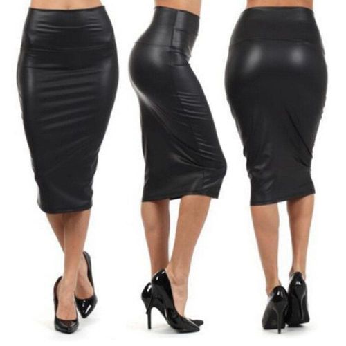 High Waist PU Leather Pencil Skirt - musthaveskirts - Modalova