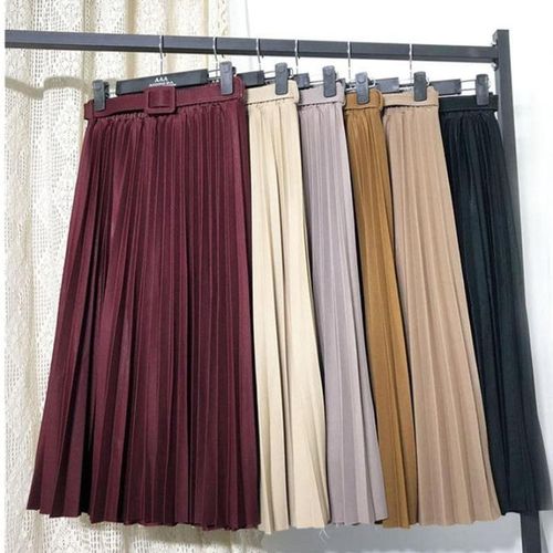 Casual Belted Pleated Midi Skirts - musthaveskirts - Modalova