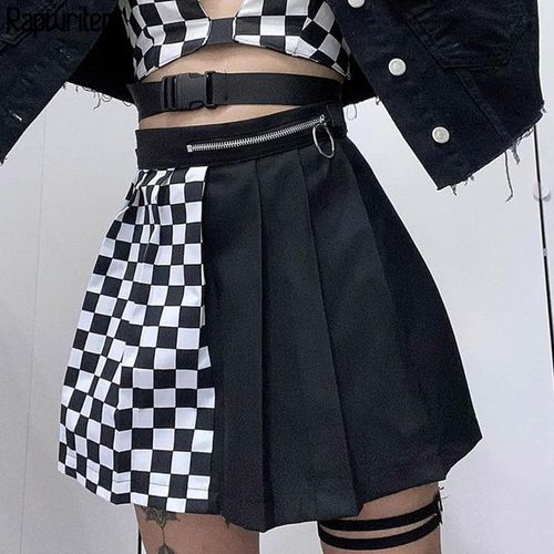 Checkerboard Pleated Skirt - musthaveskirts - Modalova