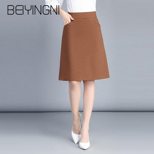 Elastic High Waist Midi Skirt With Pockets - musthaveskirts - Modalova