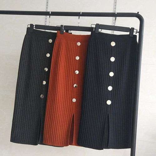 Buttoned Half Length Knit Hip Skirt - musthaveskirts - Modalova