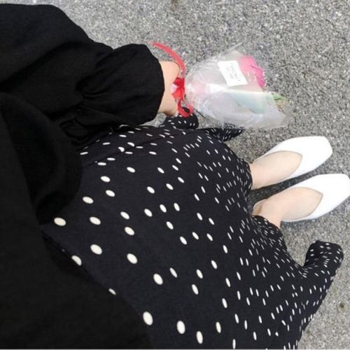 Black White Dot Preppy Style Long Skirt - musthaveskirts - Modalova