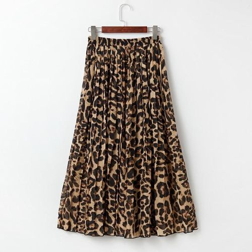 Autumn Boho Beach Chiffon Pleated Leopard Skirt - musthaveskirts - Modalova