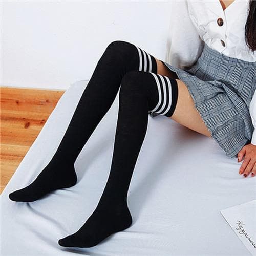 Warm Thigh High Striped Long Socks - musthaveskirts - Modalova