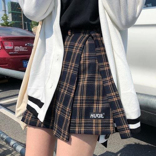 Casual Basic All Match Plaid Mini Skirts - musthaveskirts - Modalova
