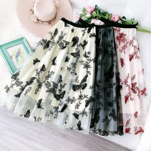 Butterfly Embroidered Skirts - musthaveskirts - Modalova