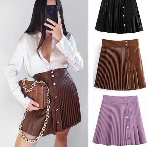 Buttons Sexy Mini Pleated Skirt - musthaveskirts - Modalova
