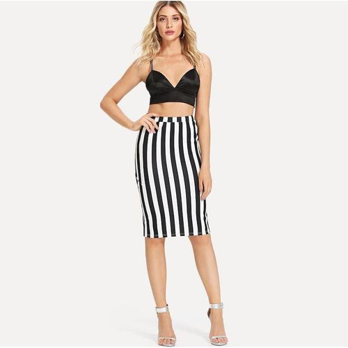 Black White Striped Slit Skirt - musthaveskirts - Modalova
