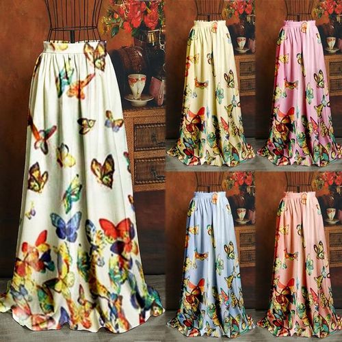 Butterfly Printed Pleated Flared Maxi Skirts - musthaveskirts - Modalova