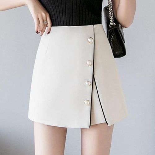 Button A-Line Solid High Waist Skirt - musthaveskirts - Modalova