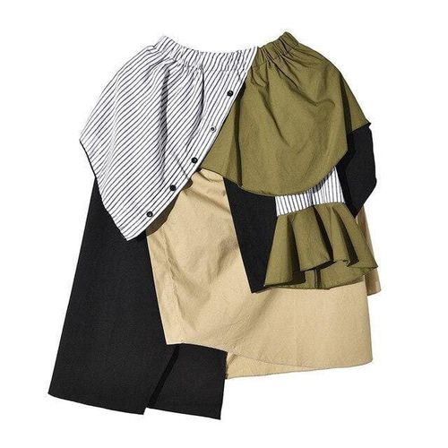 Asymmetric Striped Half-body Skirt - musthaveskirts - Modalova