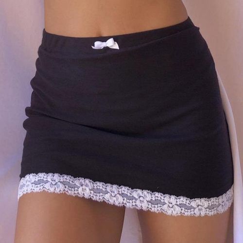 Bow Lace Trim Black Skirts - musthaveskirts - Modalova