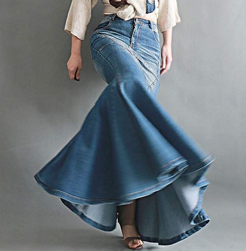 Bottom Vintage Blue Mermaid Denim Skirts - musthaveskirts - Modalova