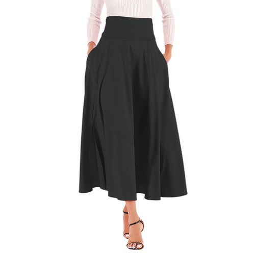 Elastic Waist Pleated Cotton Maxi Skirts - musthaveskirts - Modalova