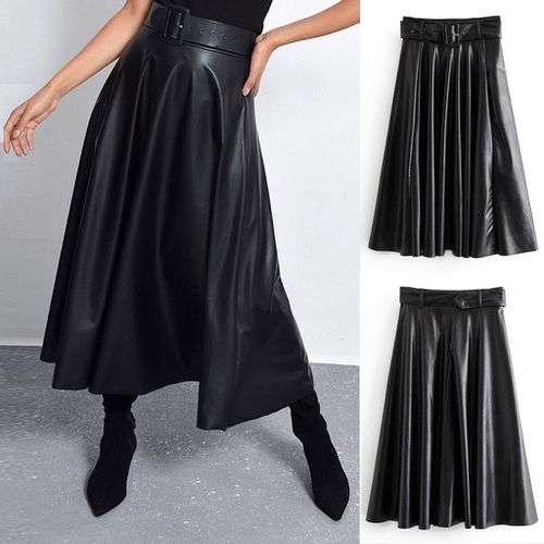 Mid-Calf Maxi Long Leather Skirts & Belt - musthaveskirts - Modalova