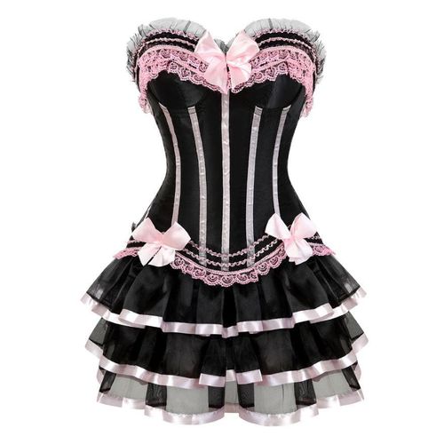 Striped Corset Dress Satin Bow Lace Top With Skirt Set - musthaveskirts - Modalova