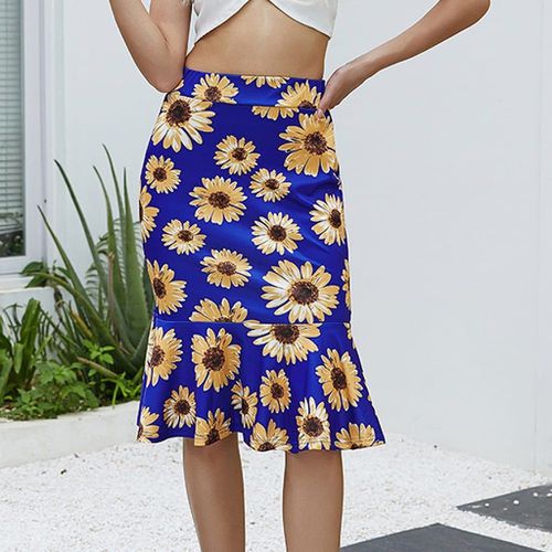 Sunflower Print High Waist Tight Hip Fishtail Skirt - musthaveskirts - Modalova