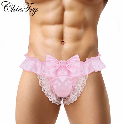 Men's Triangle Lace Soft Satin Sexy Panties - musthaveskirts - Modalova