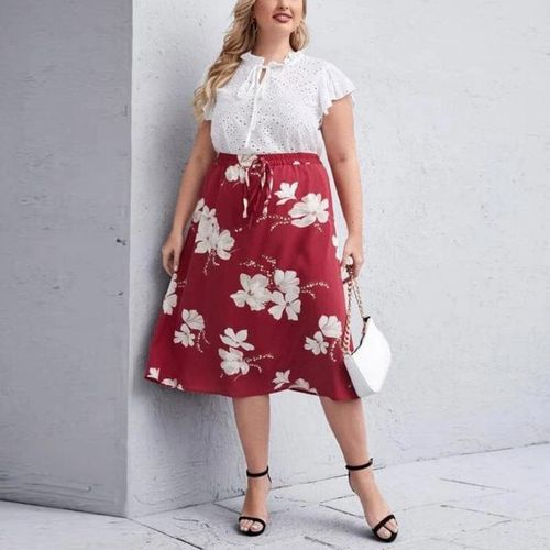Plus Size Floral Printed Big Swing Skirts - musthaveskirts - Modalova