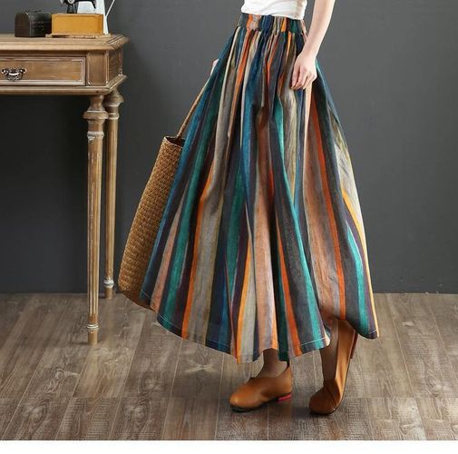 Colorful Stripes Long Skirt - musthaveskirts - Modalova