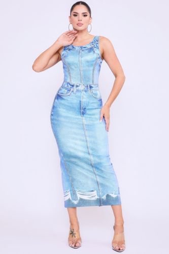 Denim Print Midi Dress - KandyKouture - Modalova