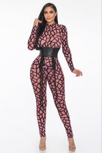 Geometric Printed Jersey Jumpsuit - KandyKouture - Modalova