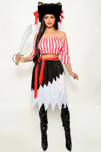 Red White Stripe Sexy 4Pc Pirate Costume - AMIClubwear - Modalova