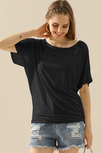 Ninexis Boat Neck Short Sleeve Ruched Side Top - Trendsi - Modalova