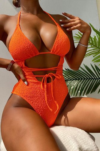 Orange Strappy Cut Out 1 Pc Sexy Swimsuit Monokini - AMIClubwear - Modalova