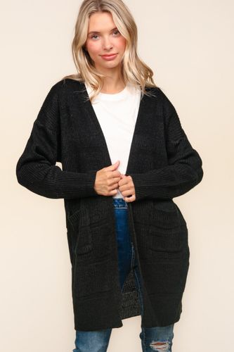 Haptics Stripe Textured Open Front Cardigan with Pockets - Trendsi - Modalova