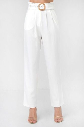 A Solid Pant Featuring Paperbag Waist With Rattan Buckle Belt - KandyKouture - Modalova