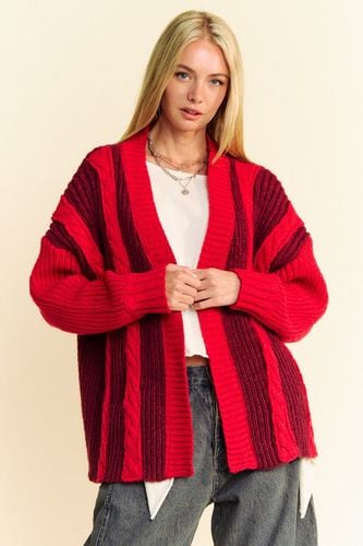 Davi & Dani Cable-Knit Color Block Open Front Cardigan - Trendsi - Modalova