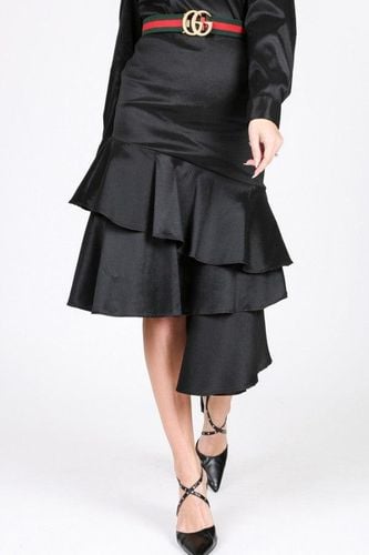 Asymmetrical Ruffle Bottom Satin Skirt - KandyKouture - Modalova