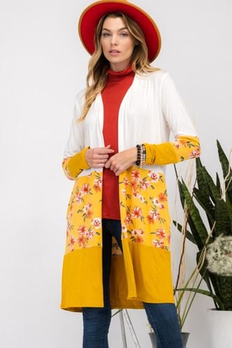 Celeste Full Size Floral Color Block Open Front Cardigan - Trendsi - Modalova