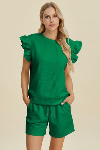 Double Take Full Size Texture Round Neck Ruffle Sleeve Top and Shorts Set - Trendsi - Modalova