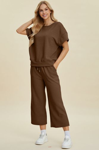 Double Take Full Size Texture Round Neck Top and Pants Set - Trendsi - Modalova