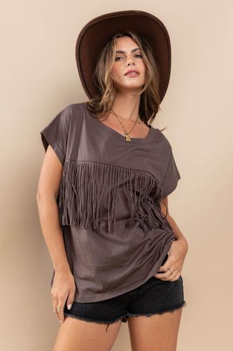 Ces Fringe Detail Round Neck Short Sleeve Top - Trendsi - Modalova