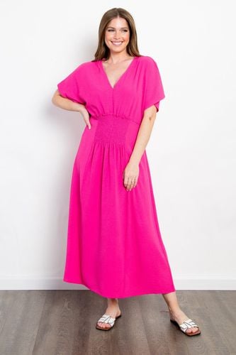 Be Stage Full Size Shirred Front Short Sleeve Maxi Dress - Trendsi - Modalova