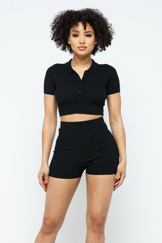 Collar Crop Top + Shorts Set - KandyKouture - Modalova