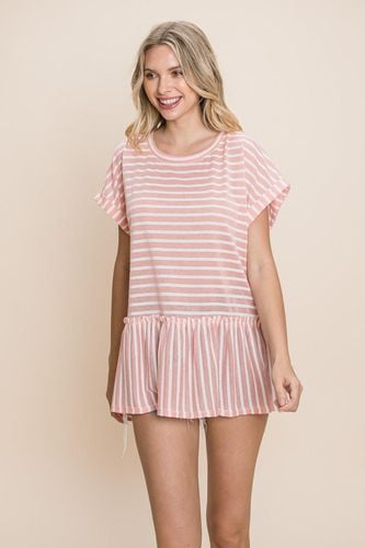 Cotton Bleu by Nu Label Striped Ruffled Short Sleeve Top - Trendsi - Modalova