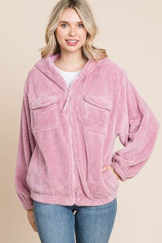 Culture Code Faux Fur Zip Up Hooded Jacket with Side Pockets - Trendsi - Modalova