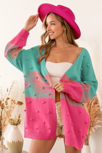 BiBi Color Block Ponpon Sweater Cardigan - Trendsi - Modalova