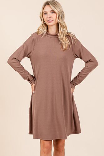 Mittoshop Mock Neck Long Sleeve Dress with Pockets - Trendsi - Modalova