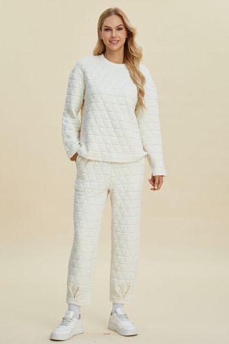 Double Take Full Size Texture Round Neck Long Sleeve Top and Pants Set - Trendsi - Modalova