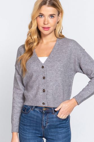 ACTIVE BASIC V-Neck Button Up Long Sleeve Knit Cardigan - Trendsi - Modalova