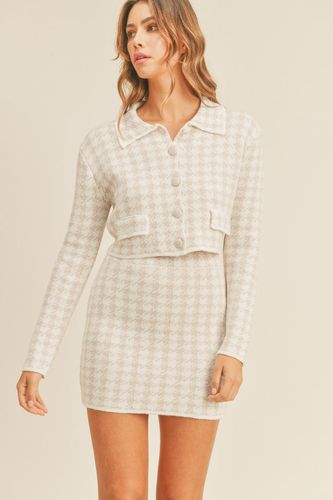 MABLE Houndstooth Cropped Knit Cardigan and Mini Skirt Set - Trendsi - Modalova