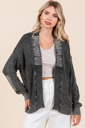 Mittoshop Contrast Patch Open Front Mineral Wash Cardigan - Trendsi - Modalova