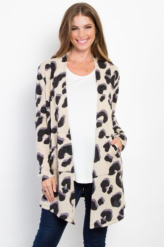 Be Stage Printed Open Front Knit Cardigan with Pockets - Trendsi - Modalova