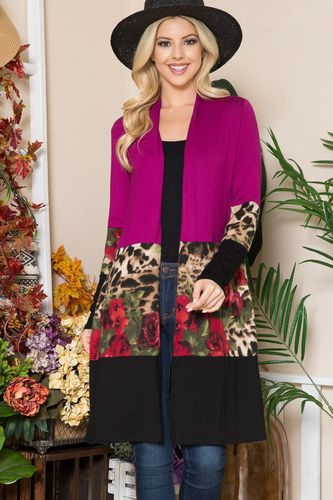 Celeste Full Size Color Block Open Front Cardigan - Trendsi - Modalova