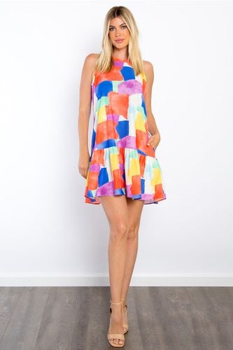 Be Stage Abstract Print Ruffle Hem Mini Dress with Pockets - Trendsi - Modalova